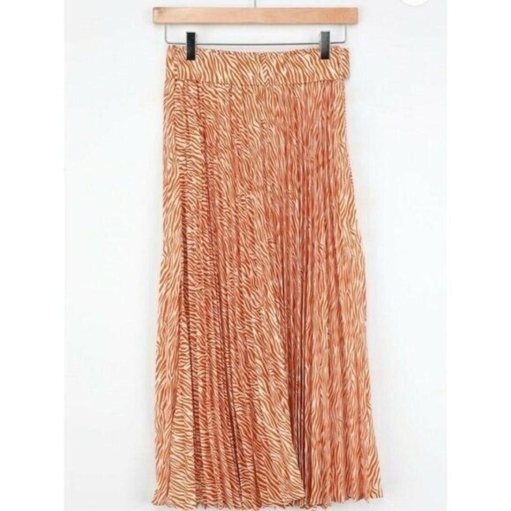 Lulu’s Orange Zebra Print Pleated Midi Skirt Size XS New with Tags